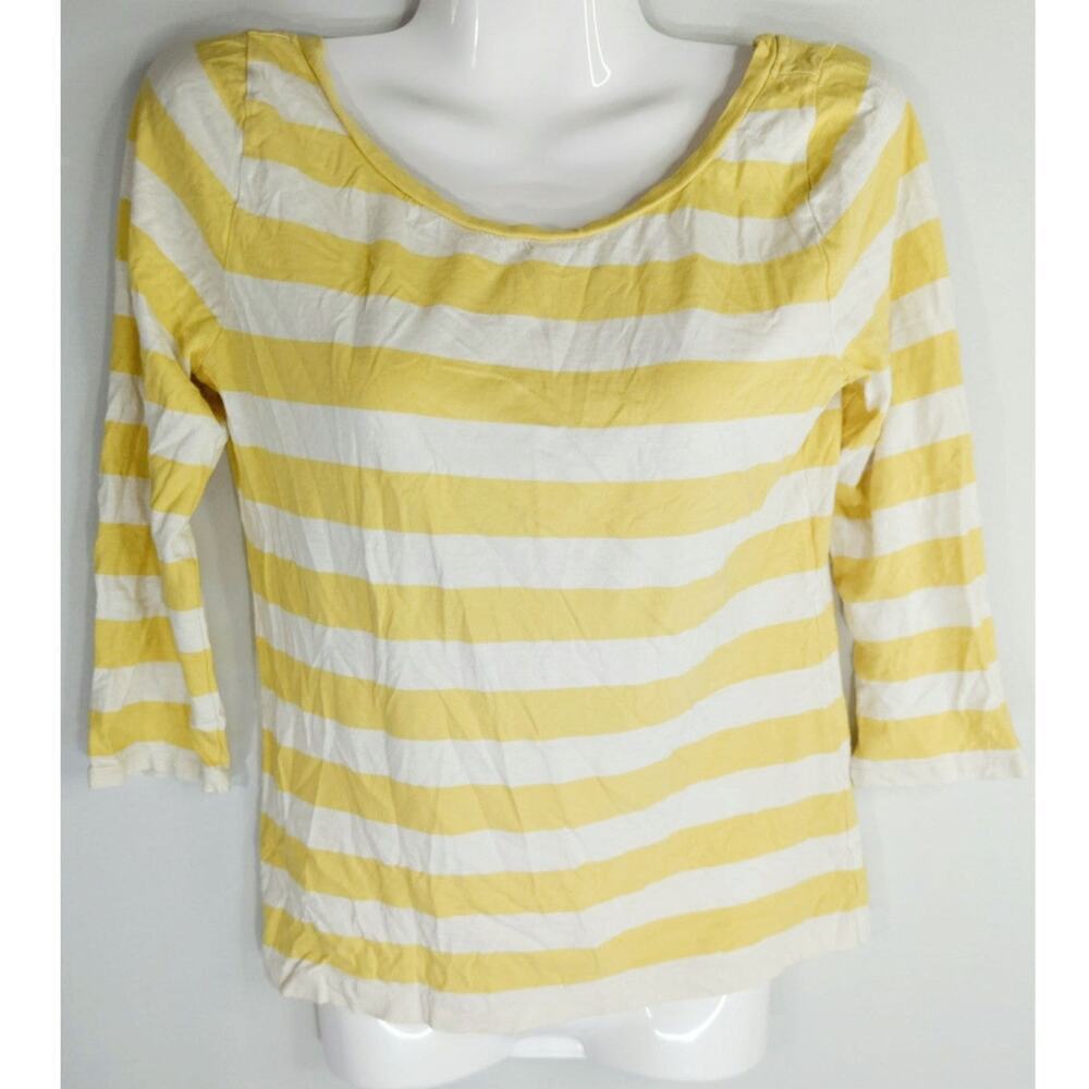 J. Crew Yellow & Cream Striped Tee 3/4 Sleeve Casual Top Size S